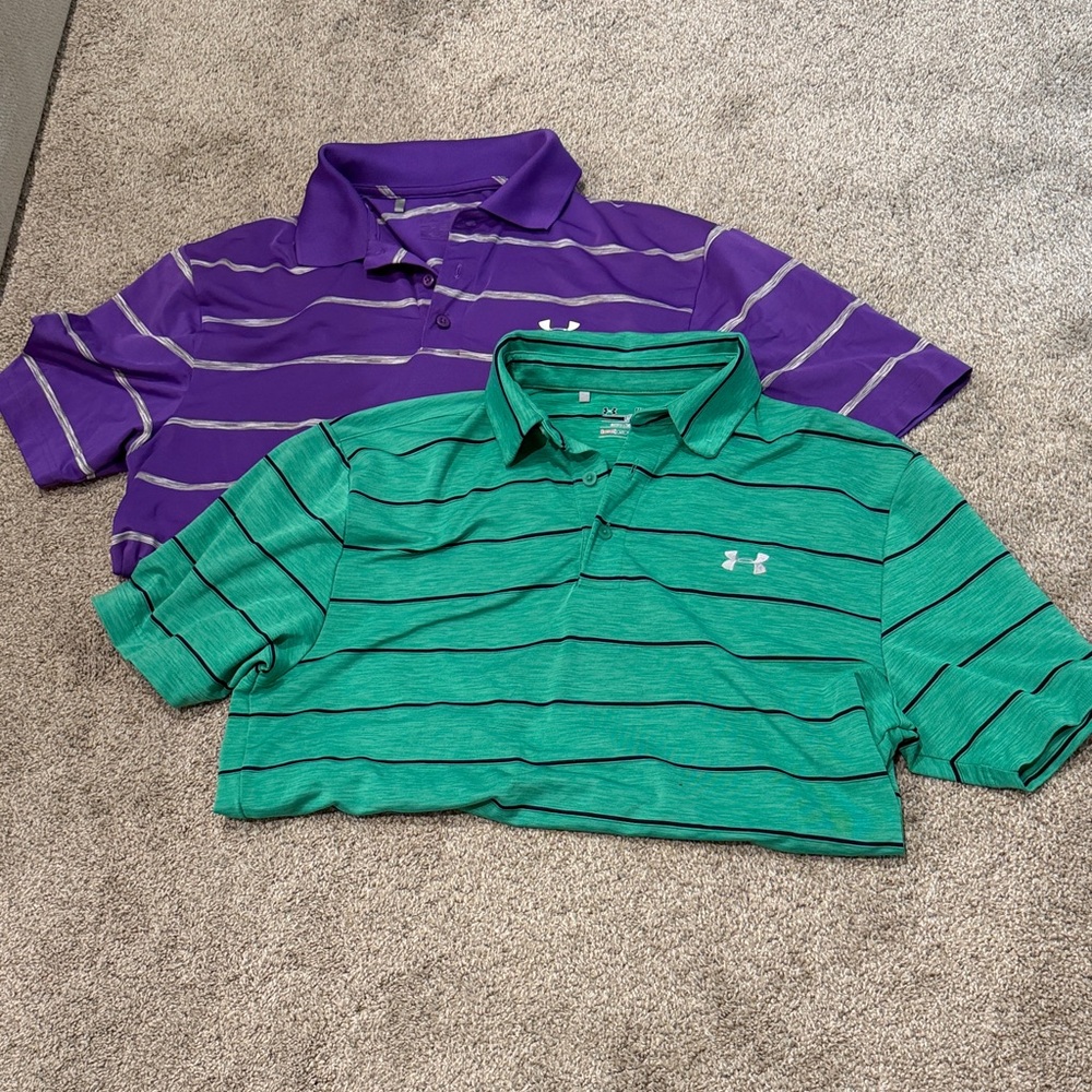 Under Armour Green and Purple Striped Polo Shirts